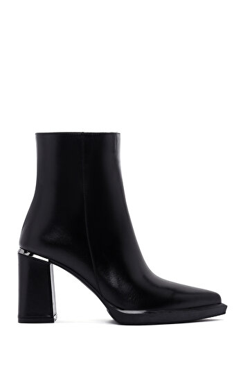Derimod Women's Black Zippered Thick Heeled Leather Boots 25Wfd131018