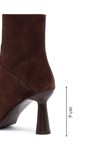Derimod Women's Brown Zippered Thin Heeled Suede Leather Boots 25Wfd133310