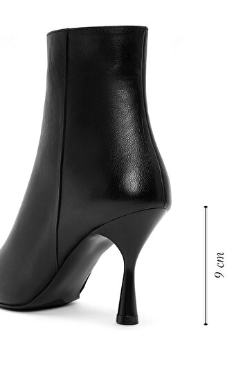 Derimod Women's Black Zippered Thin Heeled Leather Boots 25Wfd131218