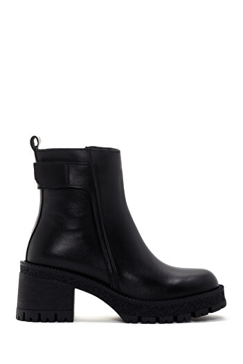 Derimod Women's Black Zippered Thick Heeled Leather Boots 25Wfd130318