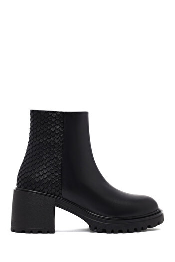 Derimod Women's Black Zippered Thick Heeled Leather Boots 25Wfd182618