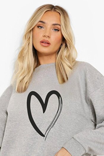 HOFFNUNG Heart Printed Crew Neck Bottom Top Set Oversize Tracksuit Set