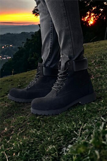 Liger Ανδρικές μπότες Nubuck από γνήσιο δέρμα ΜΑΥΡΟ