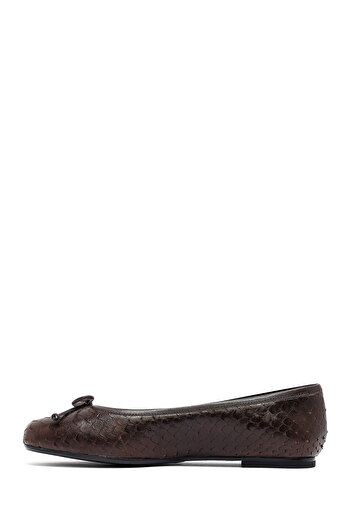 Derimod Women's Brown Patterned Leather Ballerina Shoes 25Afd120840