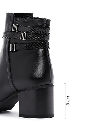 Derimod Women's Black Zippered Thick Heeled Boots 25Wfe250418