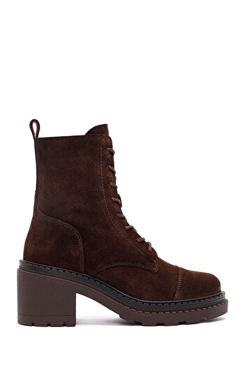 Derimod Women's Brown Zippered Thick Heeled Suede Leather Boots 25Wfd141110