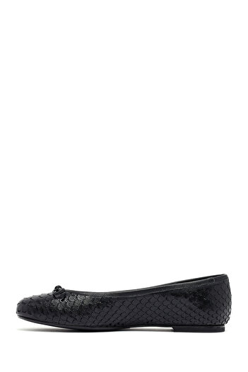 Derimod Women's Black Patterned Leather Ballerina Shoes 25Afd120840