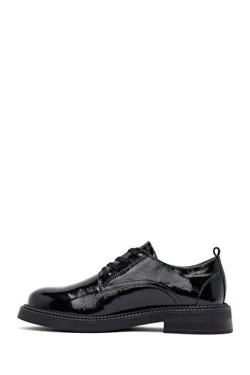 Derimod Women's Black Lace-Up Patent Leather Masculine Winter Casual Shoes 25Afd512416