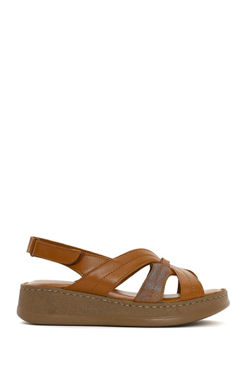 Derimod Women's Tan Thick Soled Leather Comfort Sandals 25Sfd321314