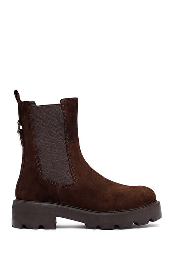 Derimod Women's Brown Thick Soled Suede Leather Chelsea Boots 25Wfd186310