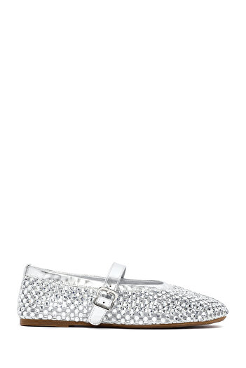 Derimod Women's Silver Mesh Stone Ballerinas 25Sfd441114
