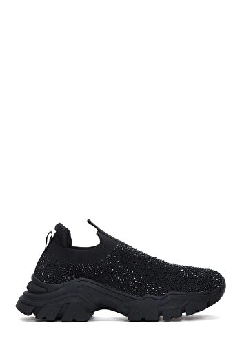 Derimod Zero Women's Black Thick Soled Stone Fabric Sneaker, Winter Sports Shoes 25Afd43016F