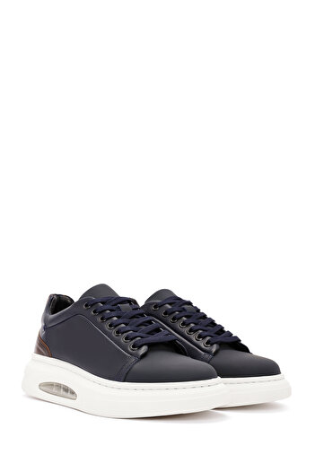 Derimod Erkek Lacivert Bağcıklı Kalın Tabanlı Deri Sneaker,Kışlık Spor Ayakkabı 25WFD611318