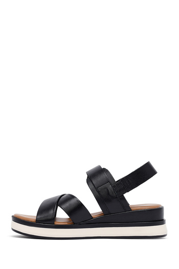 Derimod Women's Black Ankle Buckle Thick Sole Leather Sandals 25Sfd550418