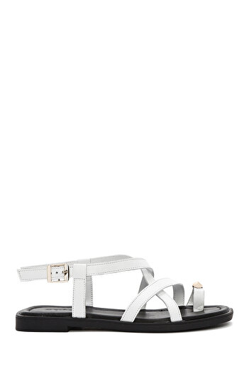 Derimod Women's White Ankle Buckle Genuine Leather Sandals 25Sfd362918