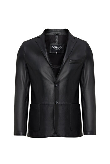 Derimod Dominic Men's Black Blazer Leather Jacket 24Wge65591M