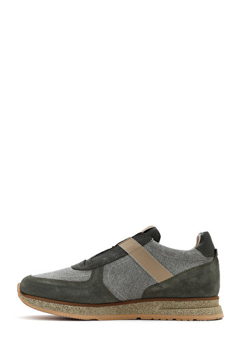 Derimod Ανδρικό δερμάτινο casual sneaker με κορδόνια χακί 25SFD795114