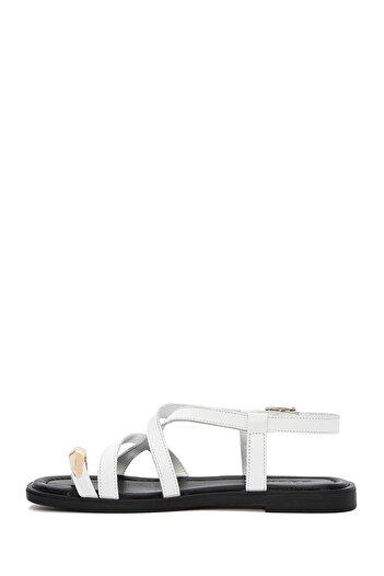 Derimod Women's White Ankle Buckle Genuine Leather Sandals 25Sfd362918