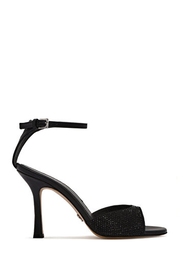 Derimod Women's Black Ankle Strap Stone Leather Thin High Heeled Shoes 25Sfd1201Ts