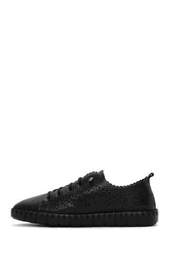 Derimod Women's Black Lace-Up Patterned Leather Comfort Shoes 25Sfd5006Ft