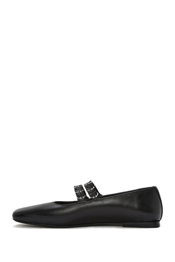 Derimod Women's Black Double Buckle Genuine Leather Shoes, Summer Shoes 25Sfd270618