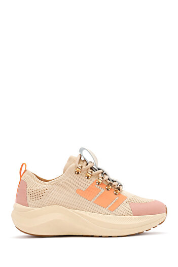 Derimod Zero Women's Beige Thick Sole Lace up Fabric Sneaker 25Sfd43166F