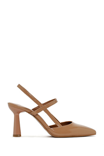 Derimod Women's Beige Open Back Thick Heeled Leather Shoes 25Sfd 130418