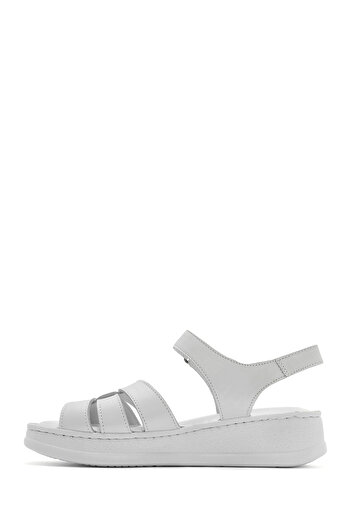 Derimod Women's White Strappy Thick Soled Genuine Leather Comfort Sandals 25Sfd321418