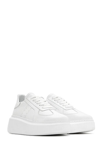 Derimod Kadın Beyaz Bağcıklı Kalın Tabanlı Deri Sneaker 25SFD510918