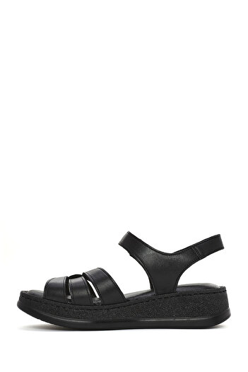Derimod Women's Black Strappy Thick Soled Leather Comfort Sandals 25Sfd321418