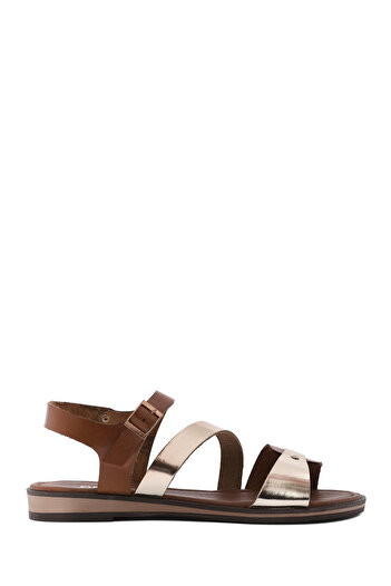 Derimod Women's Gold Buckle Metallic Genuine Leather Bodrum Sandals 25Sfd333618