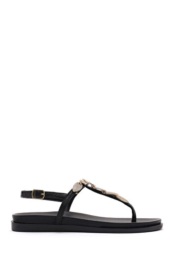 Derimod Women's Black Back Tie Flip Flop Genuine Leather Sandals 25Sfd200918