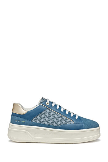 Geox Kadın Mavi D Spherica Ecub - 2 B - Em.Te + Su Bağcıklı Desenli Kalın Tabanlı Deri Sneaker D55WV