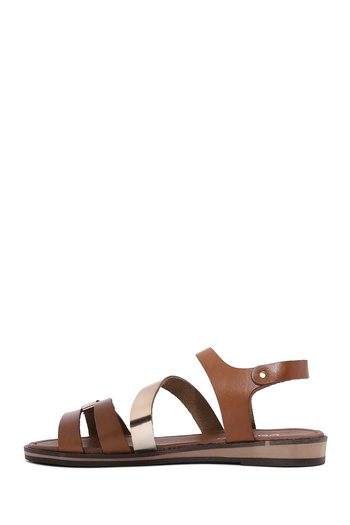 Derimod Women's Gold Buckle Metallic Genuine Leather Bodrum Sandals 25Sfd333618