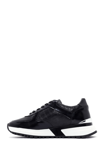 Derimod Ανδρικό δερμάτινο sneaker με κορδόνια σε μαύρο χρώμα 24WFD642114