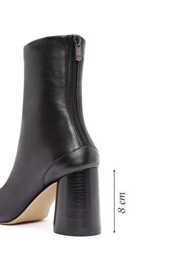Derimod Women's Black Zippered Thick Heeled Leather Boots 24Wfd 142118