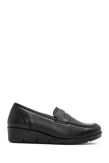 Derimod Γυναικείο μαύρο δερμάτινο Comfort Loafer με τακούνι 24WFD236918