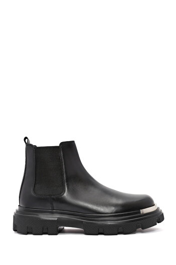 Derimod Men's Black Metal Detailed Leather Chelsea Boots 24Wfd 650318
