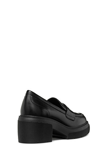 Geox Women's Black Thick Heeled Genuine Leather Masculine Loafer, Casual Shoes D46Wwd00043C9999
