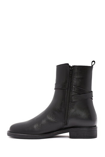 Derimod Women's Black Zippered Buckle Detailed Leather Boots 24Wfd 162618