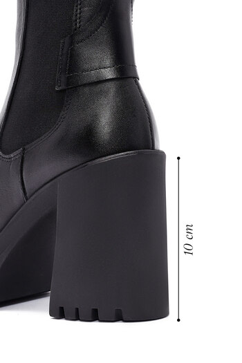 Derimod Women's Black Thick Heeled Leather Chelsea Boots 24Wfd 190218