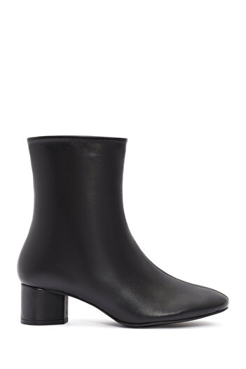 Derimod Women's Black Zippered Short Thick Heeled Leather Boots 24Wfd 142018