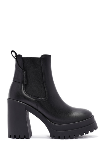 Derimod Women's Black Thick Heeled Leather Chelsea Boots 24Wfd 190218