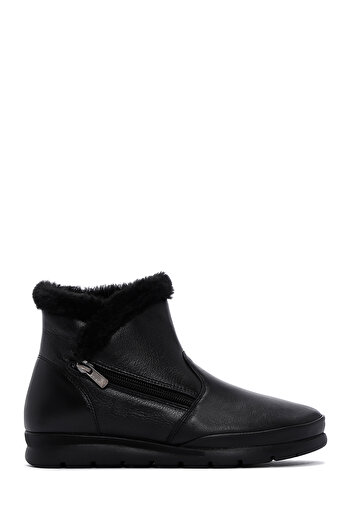 Derimod Women's Black Zippered Fur Detailed Leather Comfort Boots 24Wfd 235318