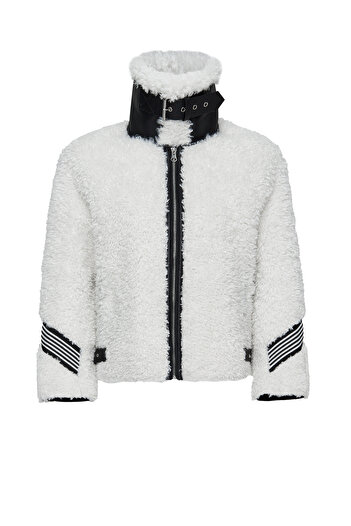 Derimod Meribel Women's White Plush Leather Jacket 24Wgd5205Ff