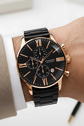 COMMES Men's Wristwatch Crono Functions Active Black Color, with Bracelet Gift