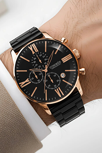 COMMES Men's Wristwatch Crono Functions Active Black Color, with Bracelet Gift