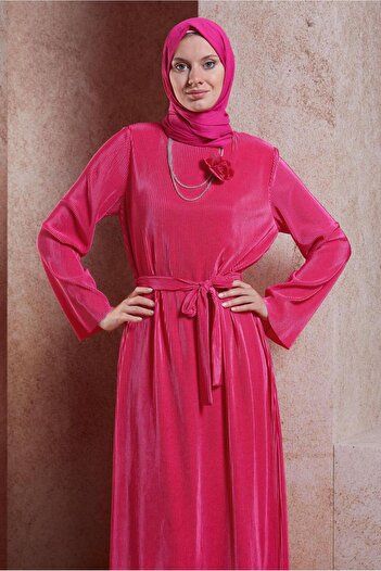 Alvina 44577 Model Belted Hijab Dress