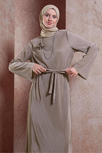 Alvina 44577 Model Belted Hijab Dress