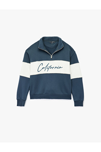 Koton Hanorac oversize cu jumătate de fermoar, cu imprimeu color block, în stil colegiu